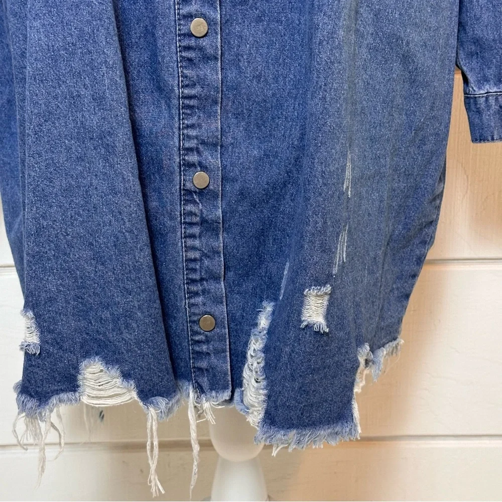 Missguided Plus Super Distressed Hem Denim Shirt Jacket Dress Blue Sz Large ASOS - Picture 6 of 13
